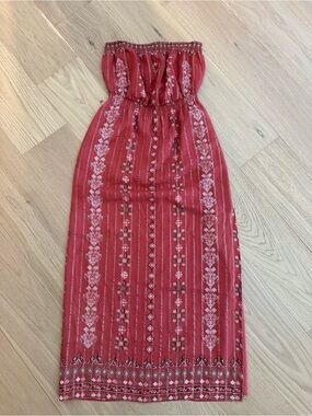 Joie Red Strapless Boho Printed Maxi Dress
